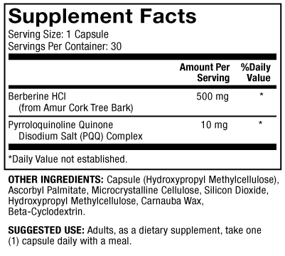 BACKORDER ONLY - Berberine and MicroPQQ Supplement Facts Label