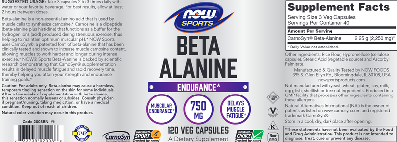 Beta-Alanine 750 mg (NOW) Label