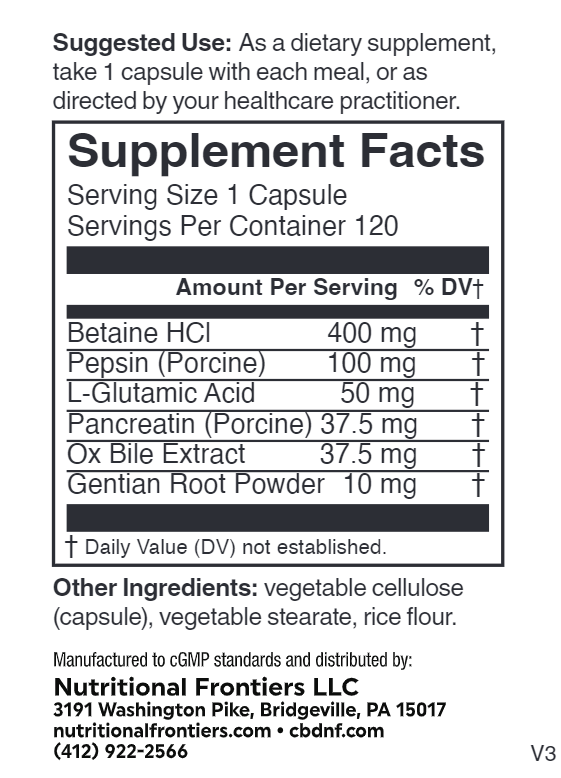 BetaZyme Nutritional Frontiers supplement facts