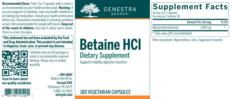 Betaine HCL label Genestra