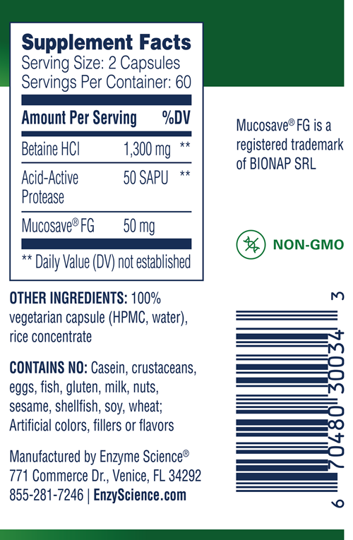 Betaine HCl Supplement Facts Label