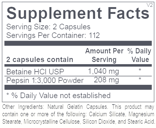 betaine and pepsin | betaine & pepsin | ortho molecular products | supplement facts