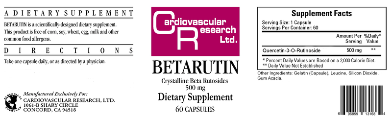 Betarutin 500 mg (Ecological Formulas) Label