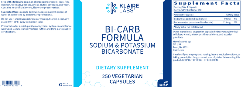 Bi-Carb Formula (Klaire Labs) Label