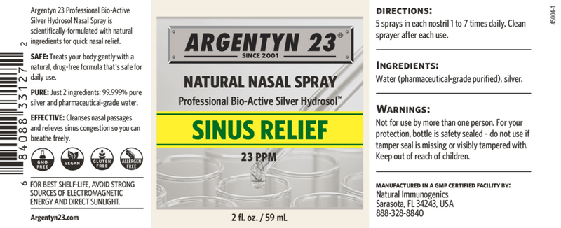 bio-active silver hydrosol spray sinus relief argentyn 23 label