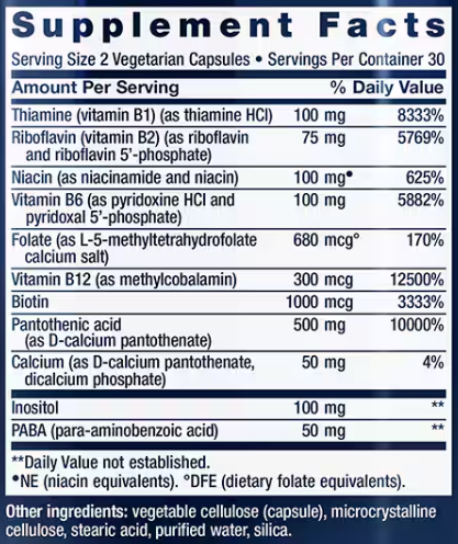 bioactive complete b-complex (life extension) supplement facts