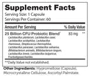 biodophilus 25 billion (advanced nutrition by zahler) supplement facts