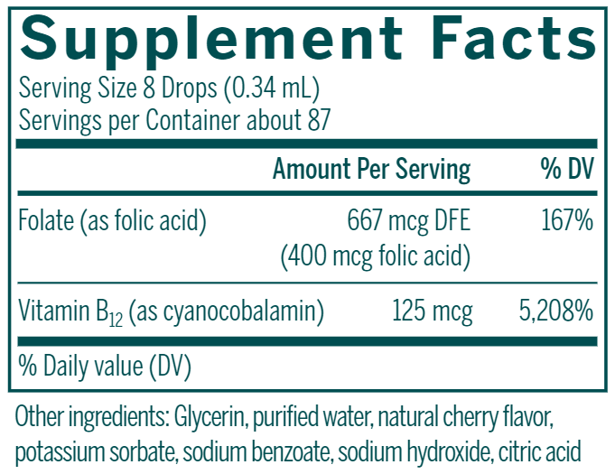 Bio Folic Acid + B12 Liquid supplement facts Genestra