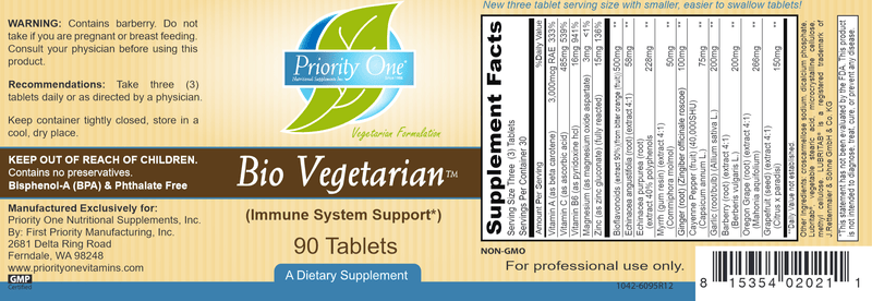 Bio Vegetarian 90ct (Priority One Vitamins) label