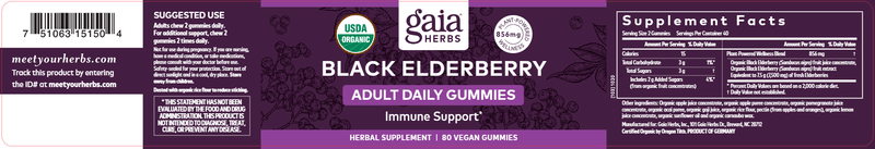 Black Elderberry Adult Daily 80ct Gaia Herbs label