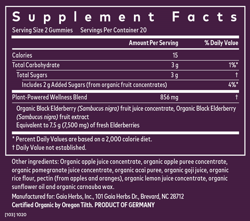 Black Elderberry Adult Daily (Gaia Herbs) supplement facts
