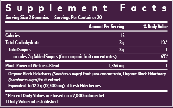 Black Elderberry Extra Strength 40ct Gaia Herbs supplement facts