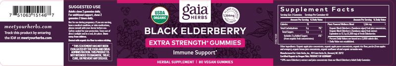 Black Elderberry Extra Strength 80ct Gaia Herbs label