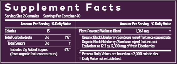 Black Elderberry Extra Strength 80ct Gaia Herbs supplement facts