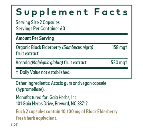 Black Elderberry PRO (Gaia Herbs Professional Solutions) supplement facts