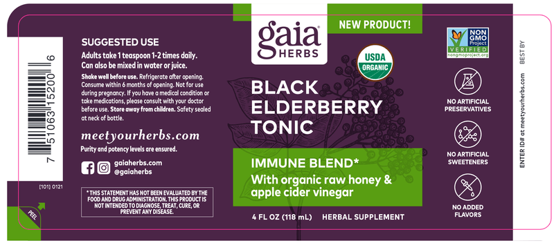 Black Elderberry Tonic Gaia Herbs label