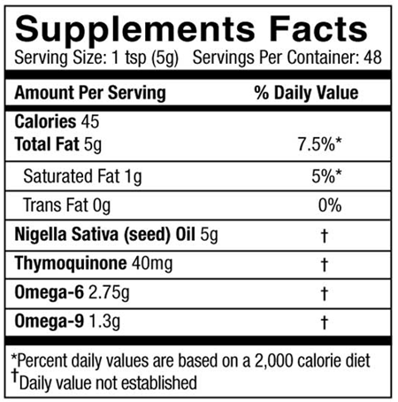 black seed oil liquid (physician’s strength) supplement facts