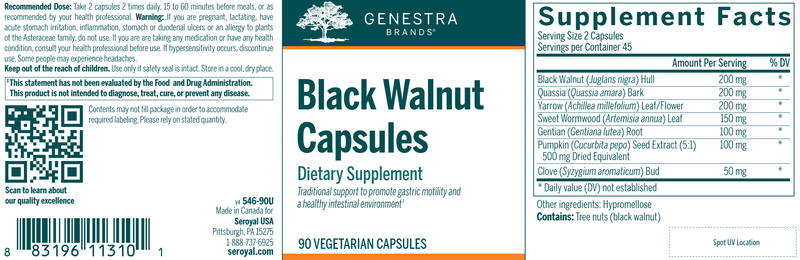 Black Walnut Capsules label Genestra