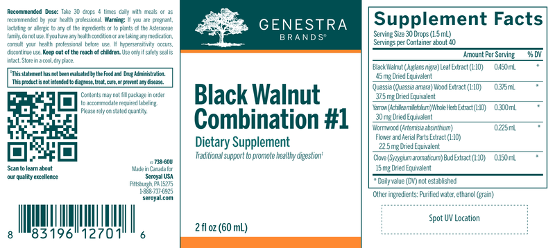 Black Walnut Combination 1 label Genestra