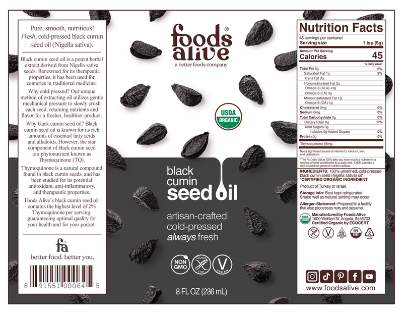 black seed oil (foods alive) label