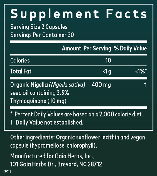 black seed oil gaia herbs supplement facts