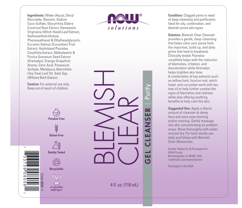 Blemish Clear Gel Cleanser (NOW) Label