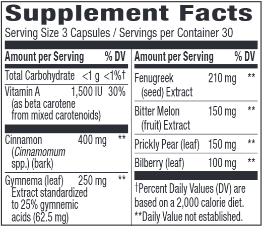 Blood Sugar Manager 90 Veg Capsules (Nature's Way) Supplement facts