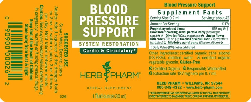 blood pressure support (herb pharm) label