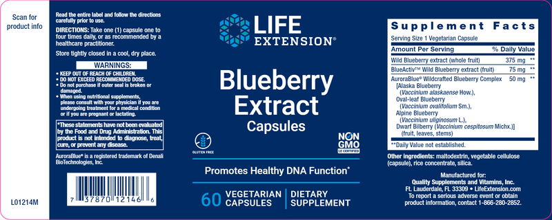 Blueberry Extract Capsules (Life Extension) Label