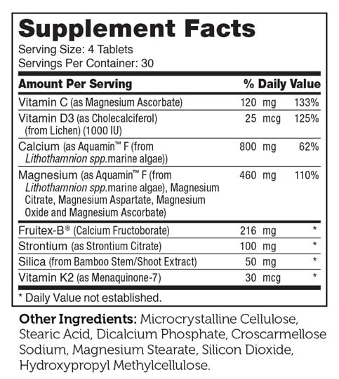 BoneFactor Supplement Facts Label