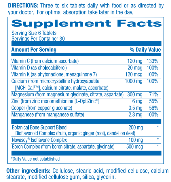 Bone Support Formula Supplement Facts Label