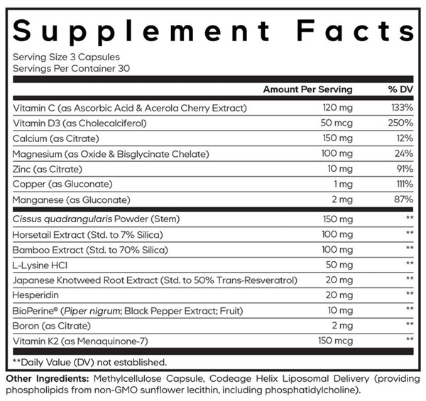 Bones Vitamins+ Supplement Facts Label