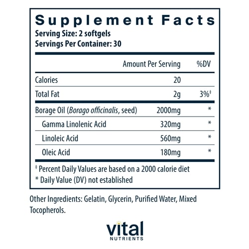 Borage Oil 1000 mg 60ct Vital Nutrients supplements