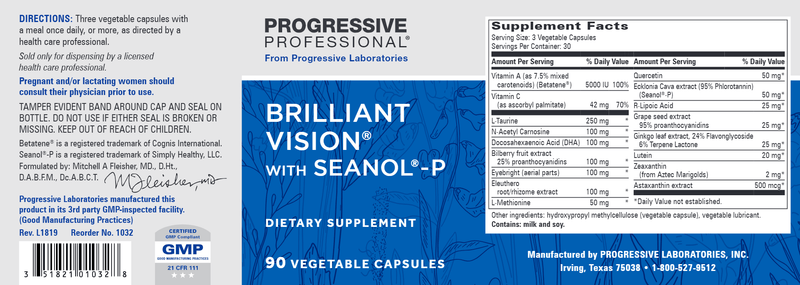 Brilliant Vision with Seanol-P (Progressive Labs) Label