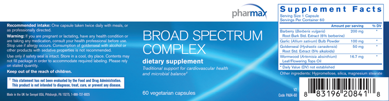 Broad Spectrum Complex Pharmax label