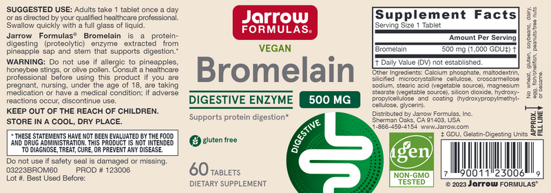Bromelain Jarrow Formulas label