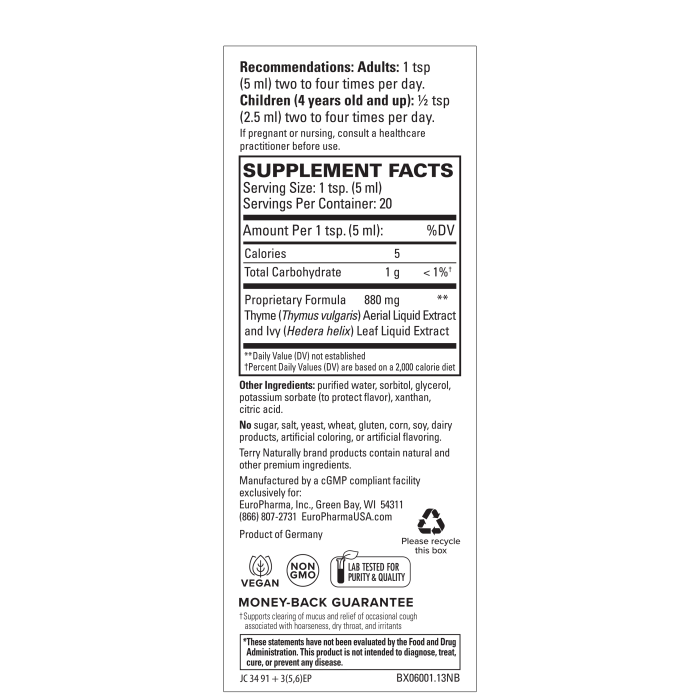 bronchial clear liquid (terry naturally) supplement facts