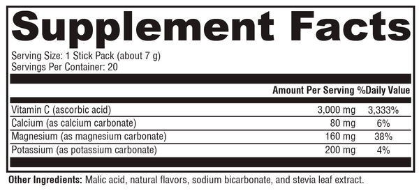 Buffered C Powder Fruit Punch Supplement Facts Label