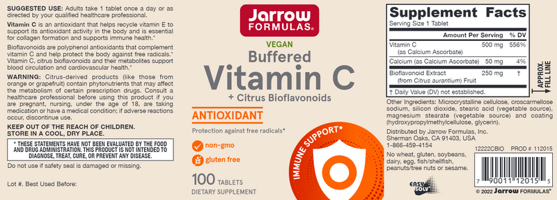 Buffered-Vitamin C + Citrus Bioflavonoids Jarrow Formulas label