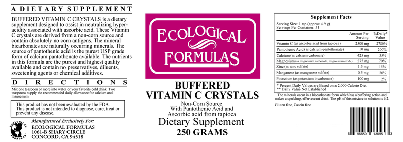 Buffered Vitamin C Crystals (Ecological Formulas) Label