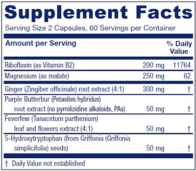 Butterbur Extra Supplement Facts Label