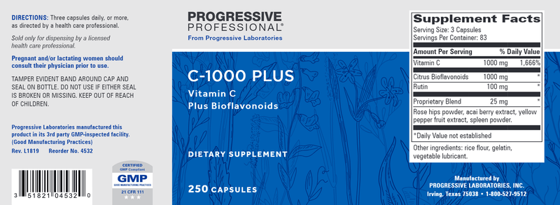 C-1000 Plus (Progressive Labs) 250ct Label