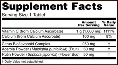 C-1000 (Buffered C) - 180 Tablets (NOW) Supplement Facts