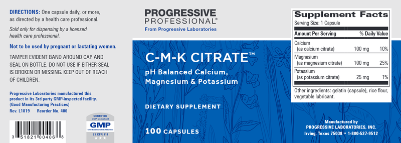 C-M-K Citrate (Progressive Labs) Label