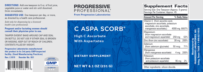 C Aspa Scorb (Progressive Labs) Label