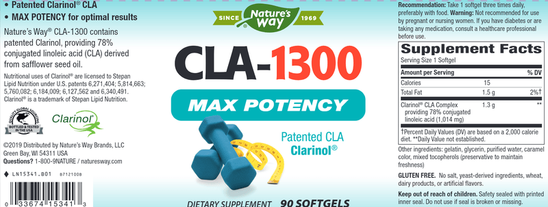 CLA-1300 90 softgels (Nature's Way) Label