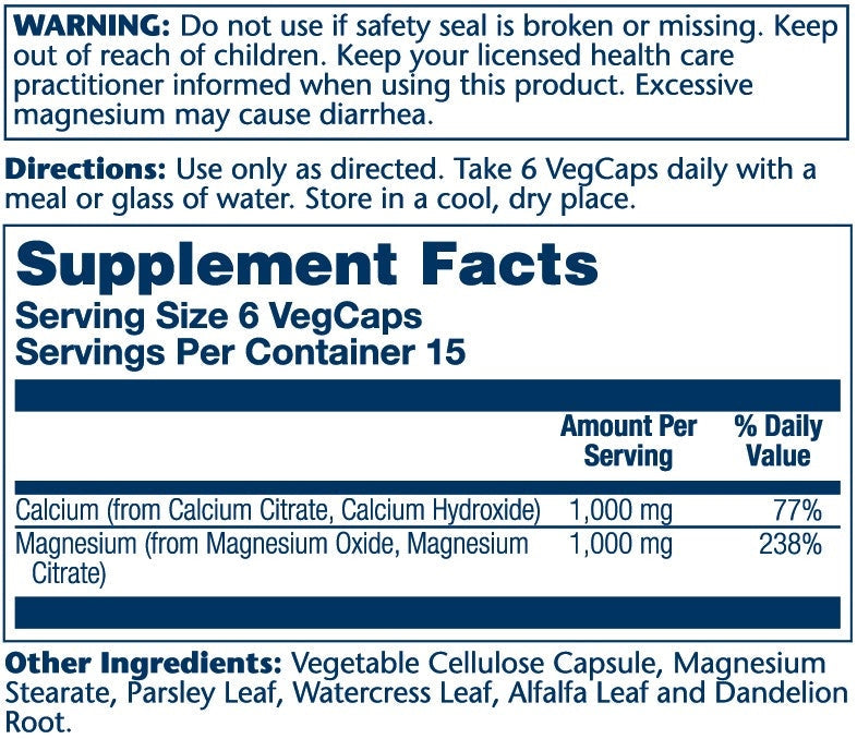 Cal Mag Citrate 1:1 Solaray supplement facts