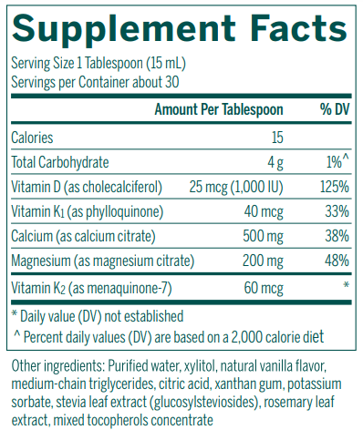 Cal Mag Liquid + vanilla supplement facts Genestra