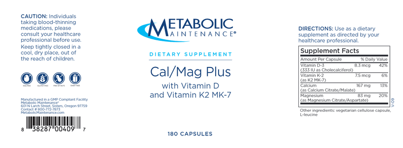 Cal/Mag Plus with Vitamin D & K2 (Metabolic Maintenance) label