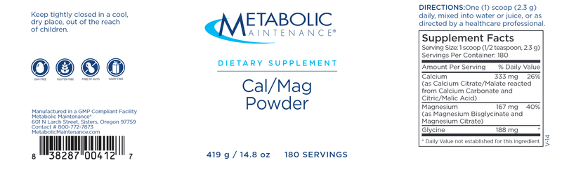 Cal/Mag Powder (Metabolic Maintenance) label